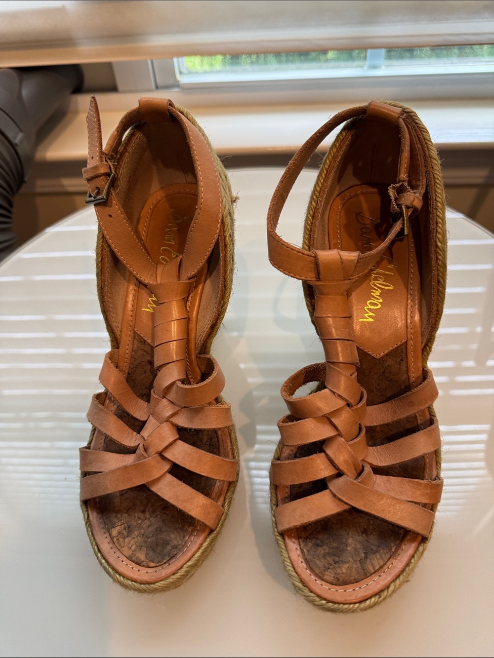 Sam Edelman Tan Leather Espadrille Wedge Sandals